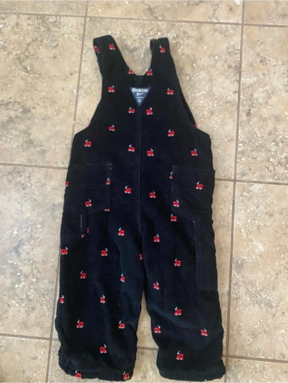 Oshkosh 18 Month Baby Black Train Soft Comfortable Playful Corduroy Overalls
